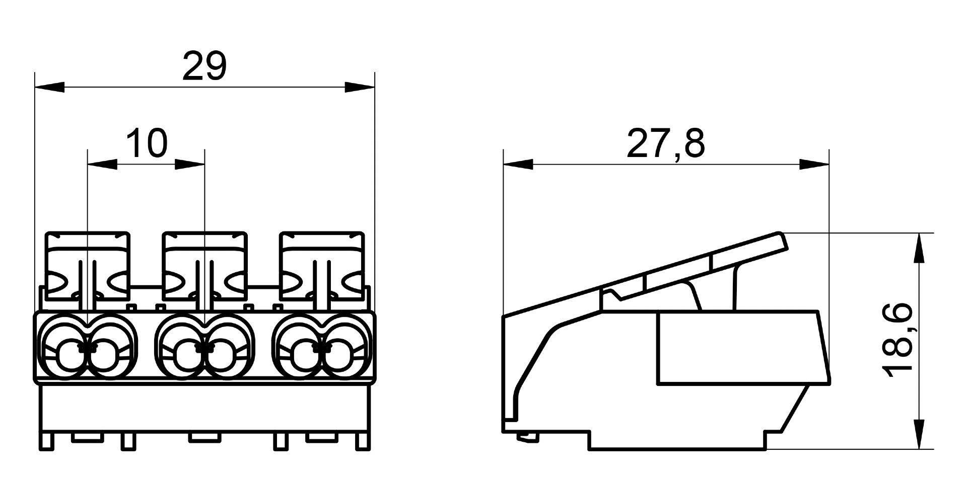 Venta/distribuidor/mayorista Conectores sin tornillos para el cableado interior de equipos de iluminacin y elctricos. Conexin rpida para equipos 3103