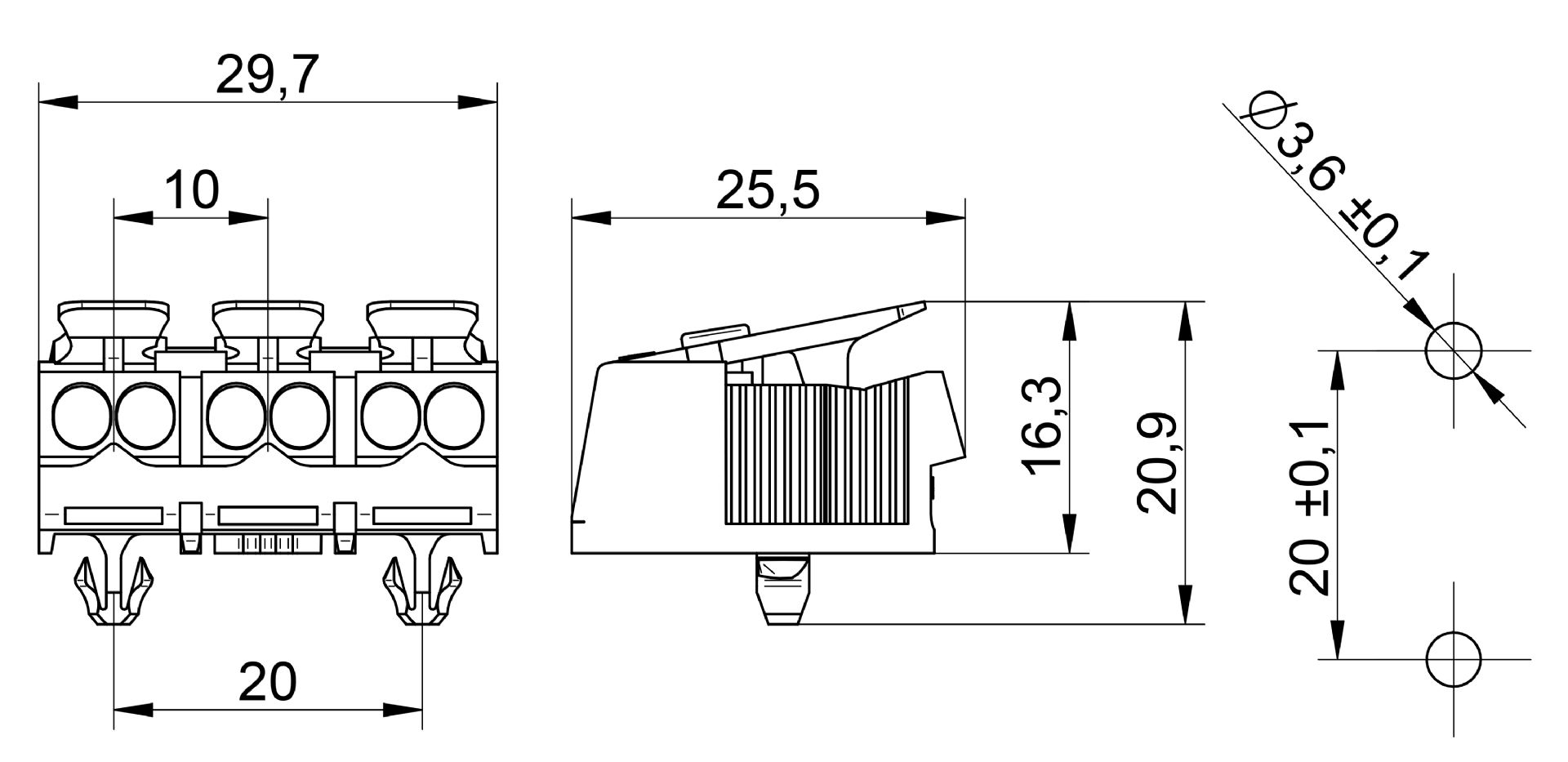 Venta/distribuidor/mayorista Conectores sin tornillos para el cableado interior de equipos de iluminacin y elctricos. Conexin rpida para equipos 3103 A