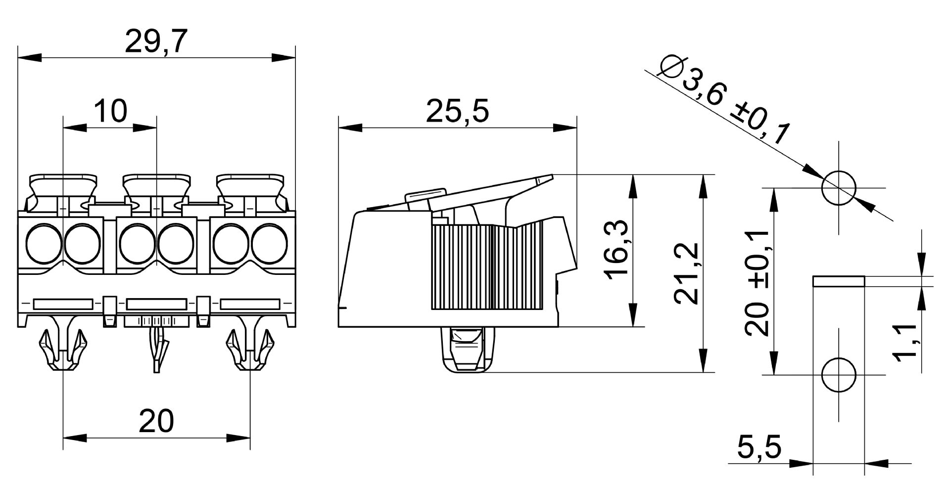 Venta/distribuidor/mayorista Conectores sin tornillos para el cableado interior de equipos de iluminacin y elctricos. Conexin rpida para equipos 3103 A TI