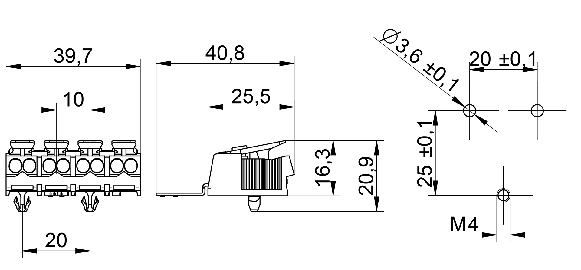 Venta/distribuidor/mayorista Conectores sin tornillos para el cableado interior de equipos de iluminacin y elctricos. Conexin rpida para equipos 3104 A TT
