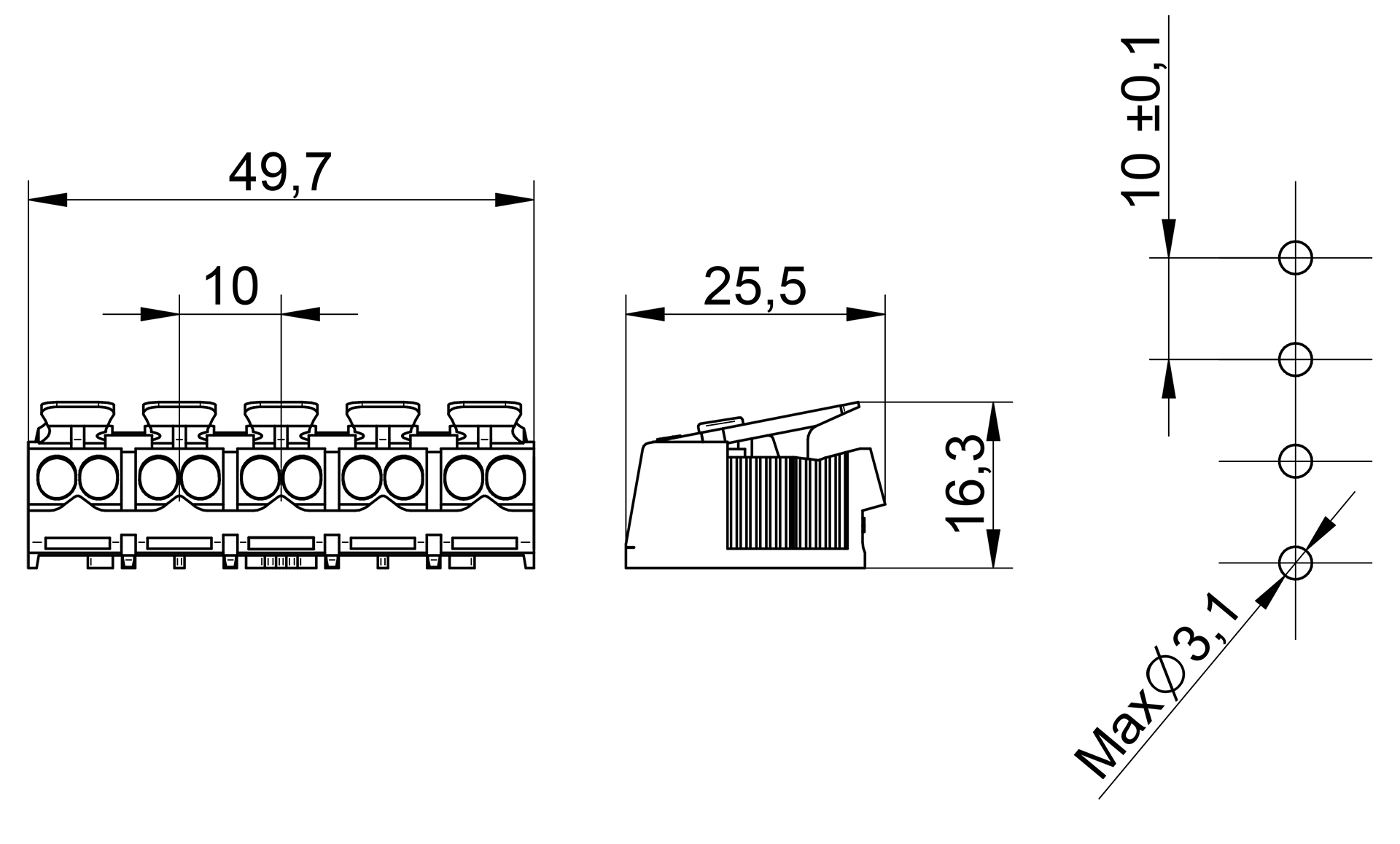Venta/distribuidor/mayorista Conectores sin tornillos para el cableado interior de equipos de iluminacin y elctricos. Conexin rpida para equipos 3105