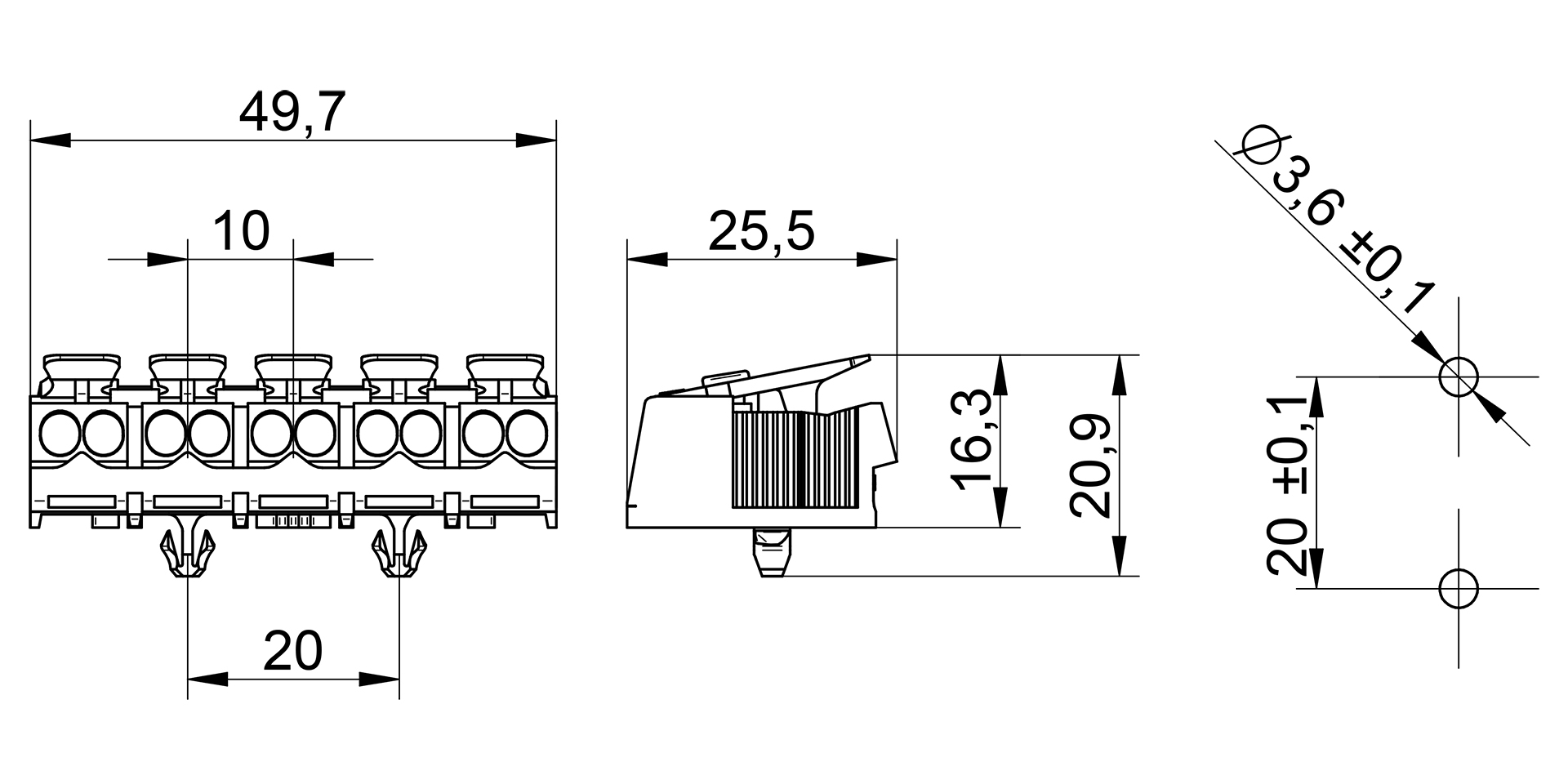 Venta/distribuidor/mayorista Conectores sin tornillos para el cableado interior de equipos de iluminacin y elctricos. Conexin rpida para equipos 3105 A