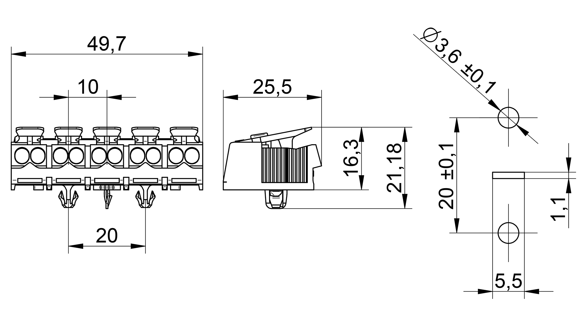 Venta/distribuidor/mayorista Conectores sin tornillos para el cableado interior de equipos de iluminacin y elctricos. Conexin rpida para equipos 3105 A TI
