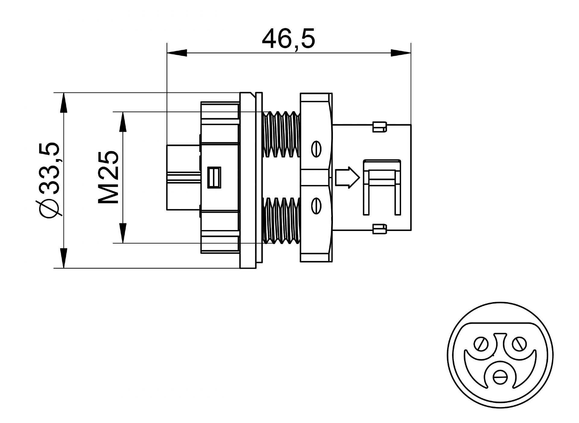 venta/distribuidor/mayorista  Conector macho para montaje en Panel IP68 2 Polos + Tierra para instalaciones estancas