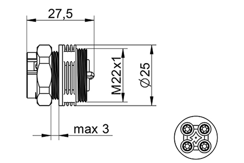 venta/distribuidor/mayorista Conector hembra para montaje en Panel IP68 4 Polos para instalacin estanca