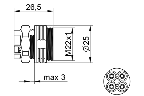 venta/distribuidor/mayorista  Conector macho para montaje en Panel IP68 4 Polos para instalacin estanca
