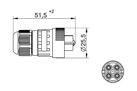 venta/distribuidor/mayorista  Conector Areo hembra para montaje sobre conector en panel macho IP68 4 Polos para instalacin estanca