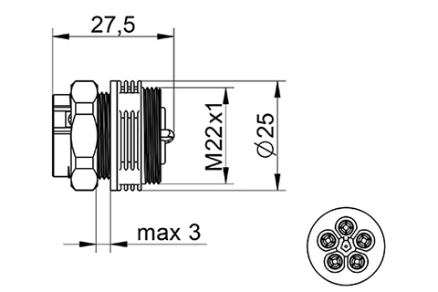venta/distribuidor/mayorista  Conector hembra para montaje en Panel IP68 4 Polos + Tierra para instalacin estanca