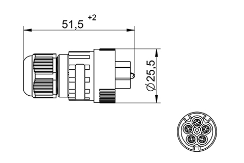 venta/distribuidor/mayorista  Conector Areo hembra para montaje sobre conector en panel macho IP68 4 Polos + Tierra para instalacin estanca